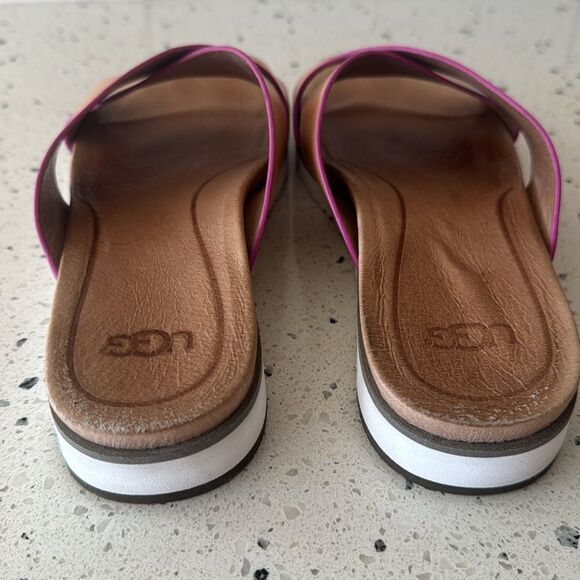 UGG Kari Women's Natural Tan & Pink Leather Slide Sandals Casual Comfy Size 6.5 - Picture 3 of 8